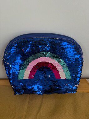 Jo & Jo Australia Blue Flip Sequin Rainbow Cosmetic Bag  Zipper Fidget